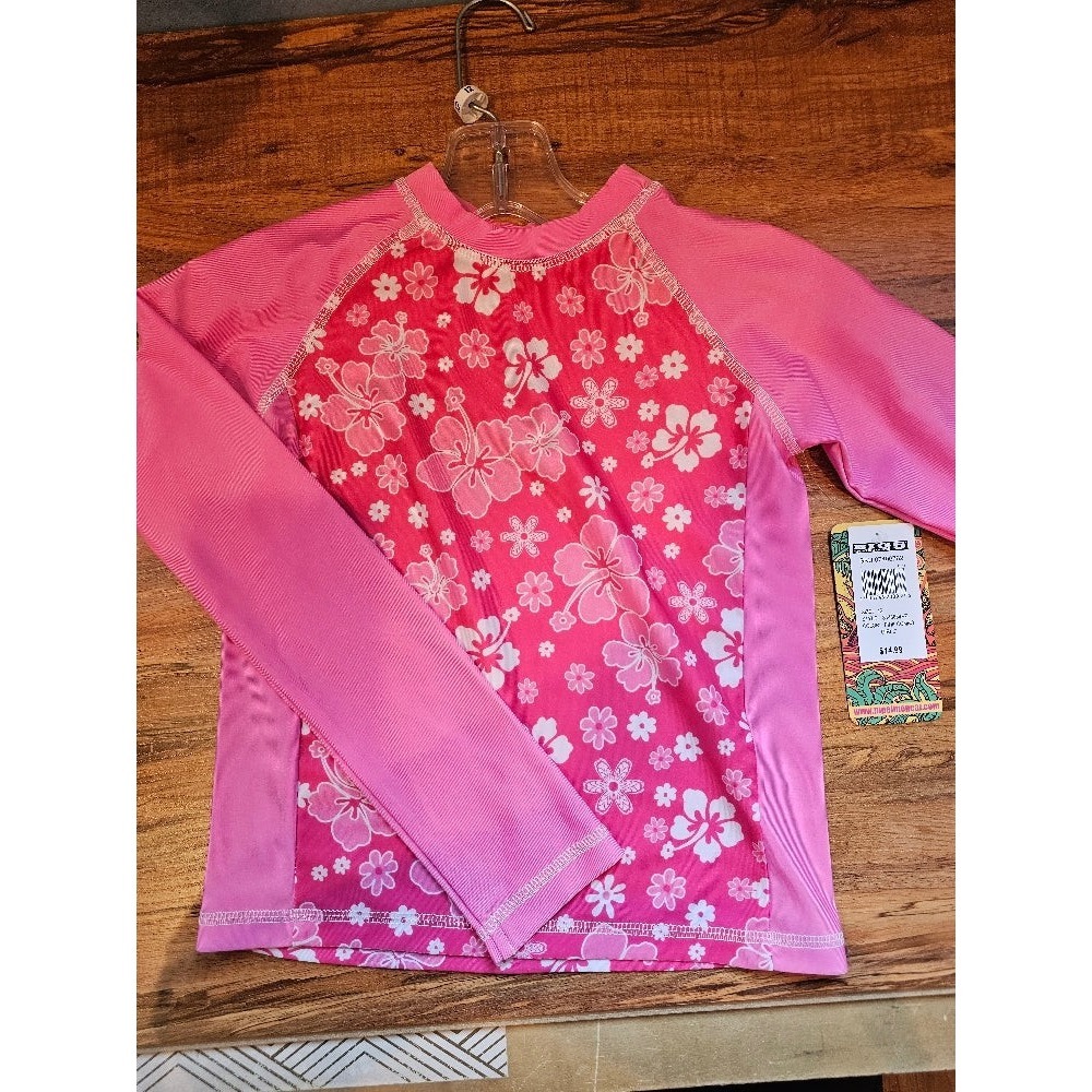 Pipeline Big Girls Long Sleeve Rash Guard - UPF 50+, Pink Combo, Size 12